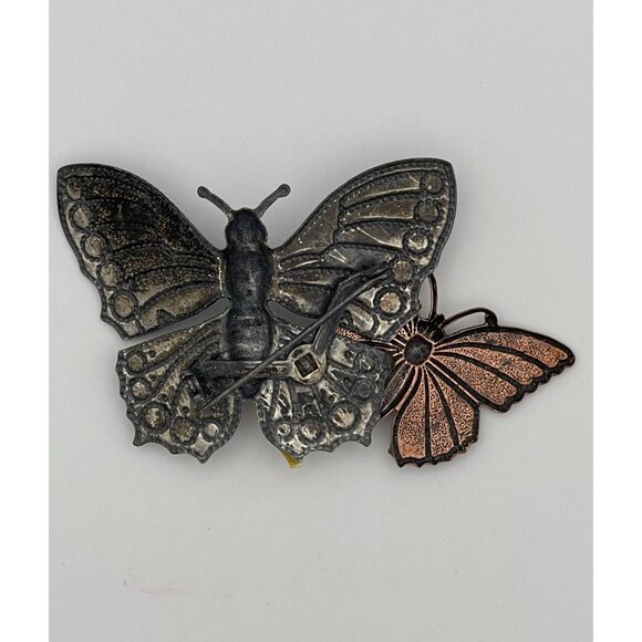 Vintage Butterflies Brooch 3" Oxidized Silver Tone Copper Tone - Picture 2 of 10